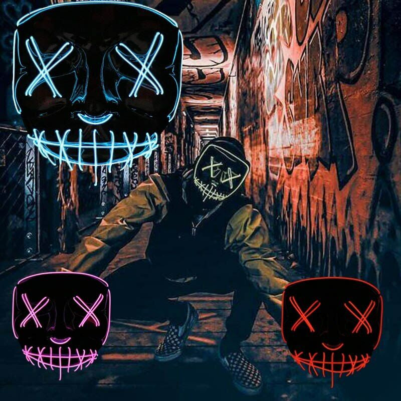 Costume Halloween Face Mask LED Light up 3 Modes Cosplay Clubbing Party Purge