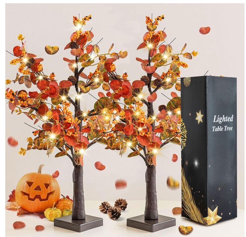 2X 24Inch Artifical Fall Eucalyptus Tree 48 LES for Holiday Decorations Harvest