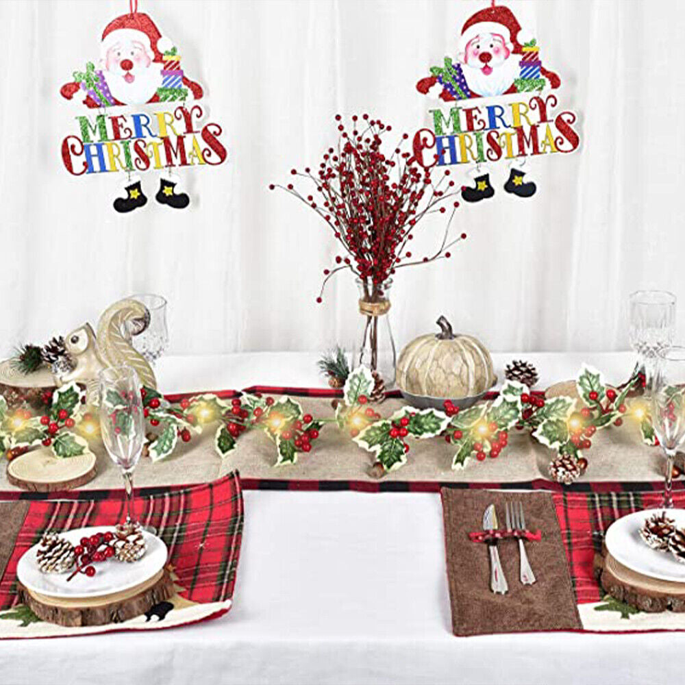 6 FT Christmas Garland with Lights Pine Cones Red Berries Green Holly Leaves