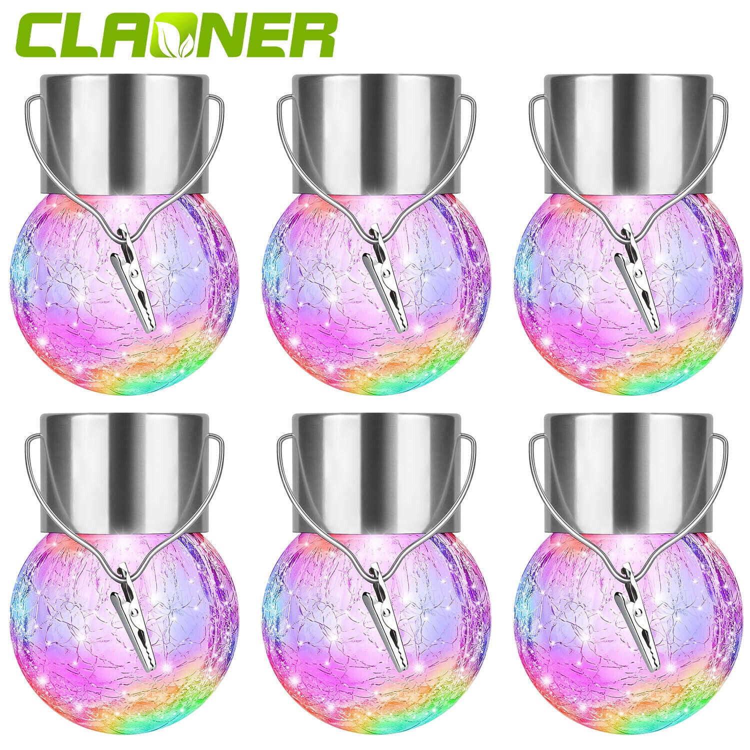 6Pack LED Solar Hang Lights Flickering Flame Lantern Outdoor Garden Decor Lamp