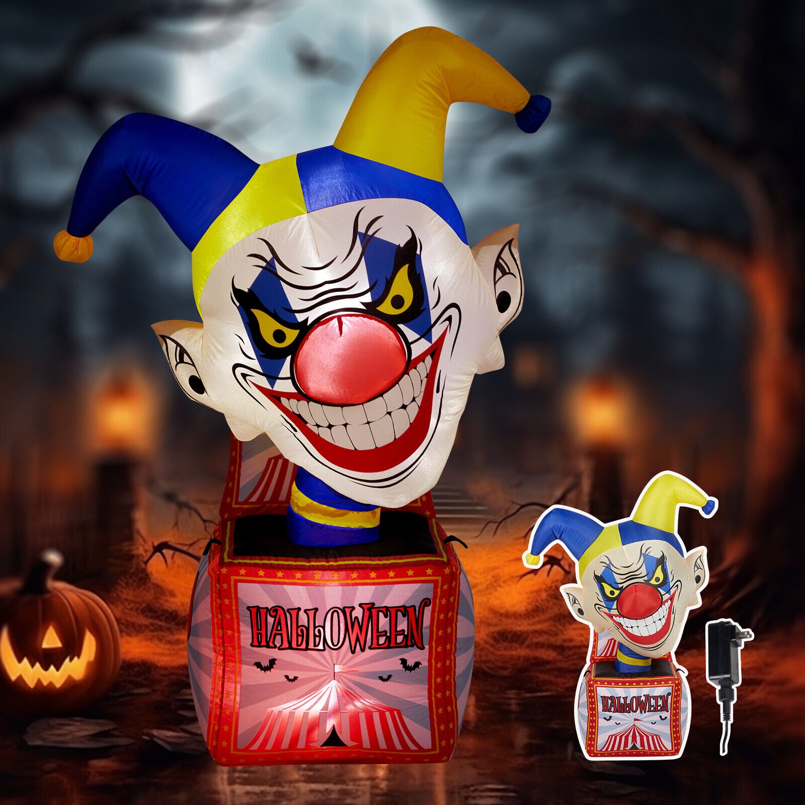 4FT Halloween Inflatable Circus Clown Box Outdoor Decorations Blow up Yard Decor