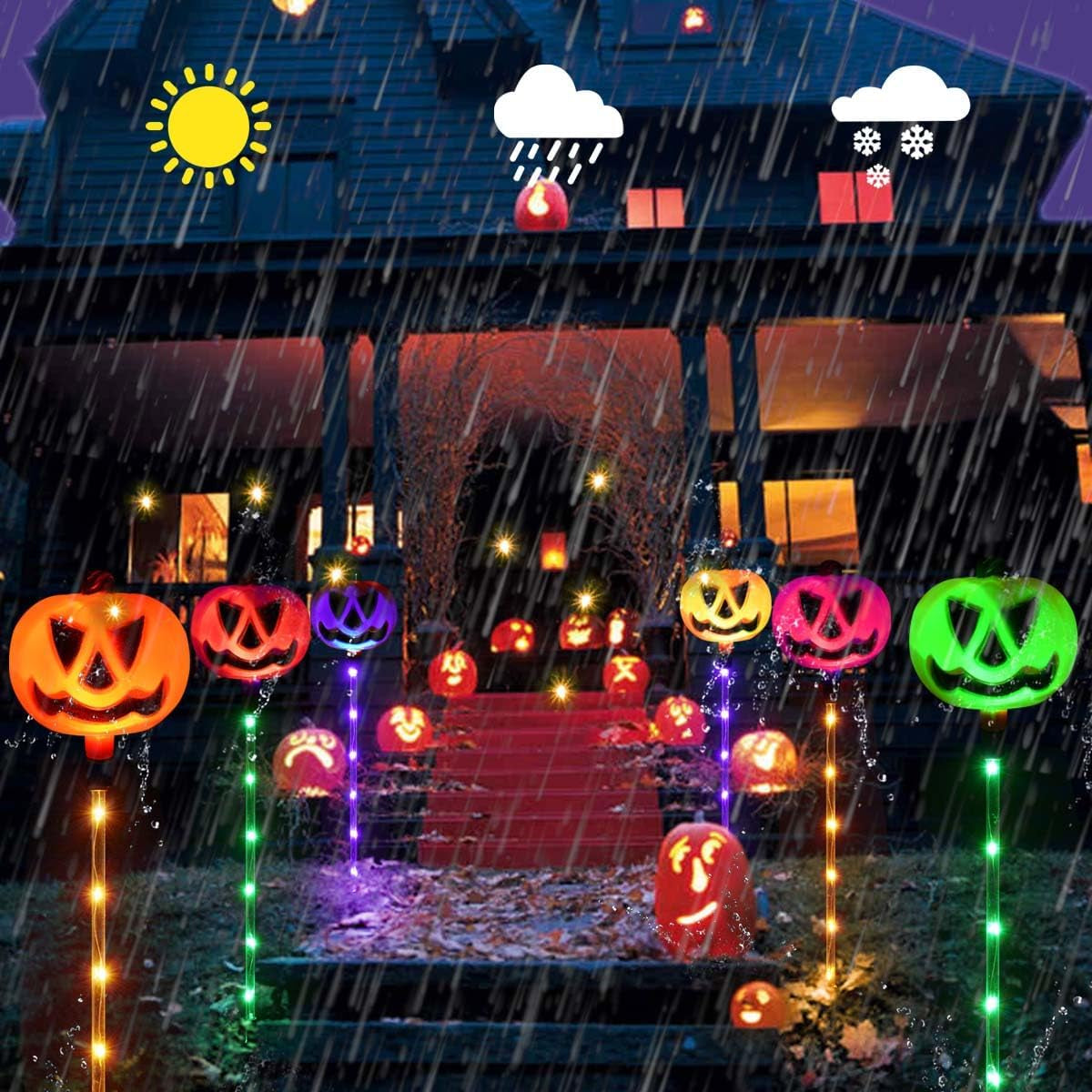 6PCS Solar Halloween Outdoor Decorations Pumpkin Pathway Lights Color Changing