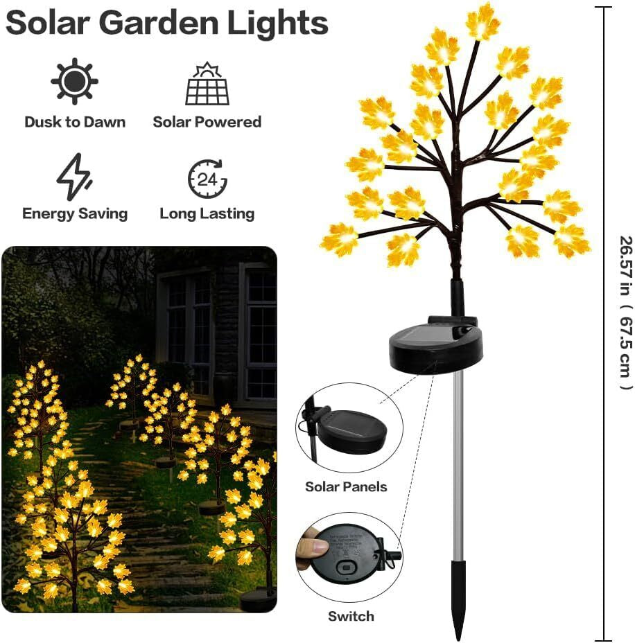 Solar Fall Lights for Thanksgiving Day Decorations Outdoor,2Pack 40LED Orange