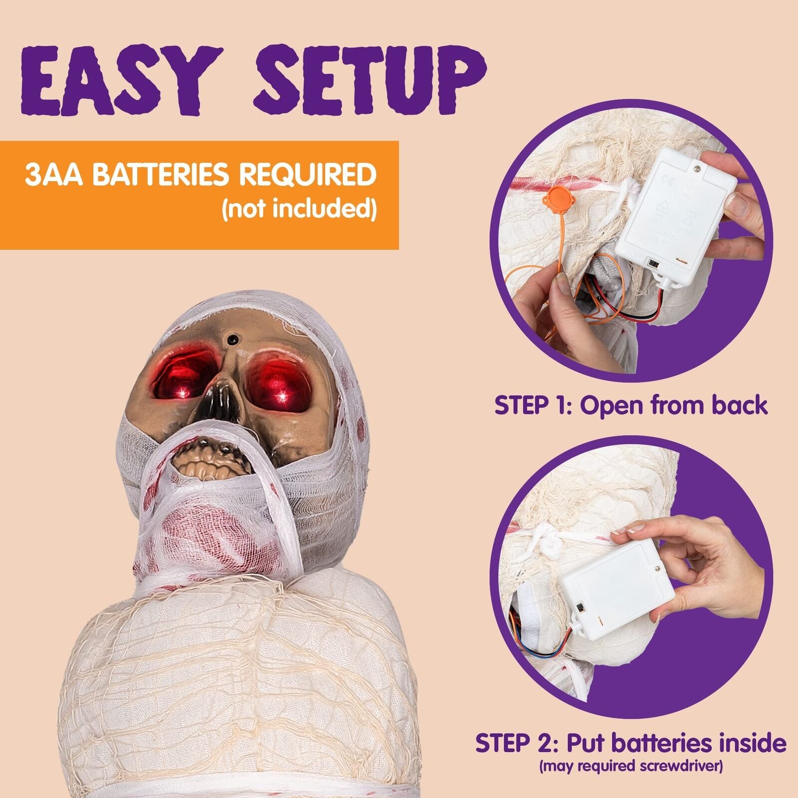 Halloween Animatronic Hanging Corpse with LED Light up Eyes & Sound Effect