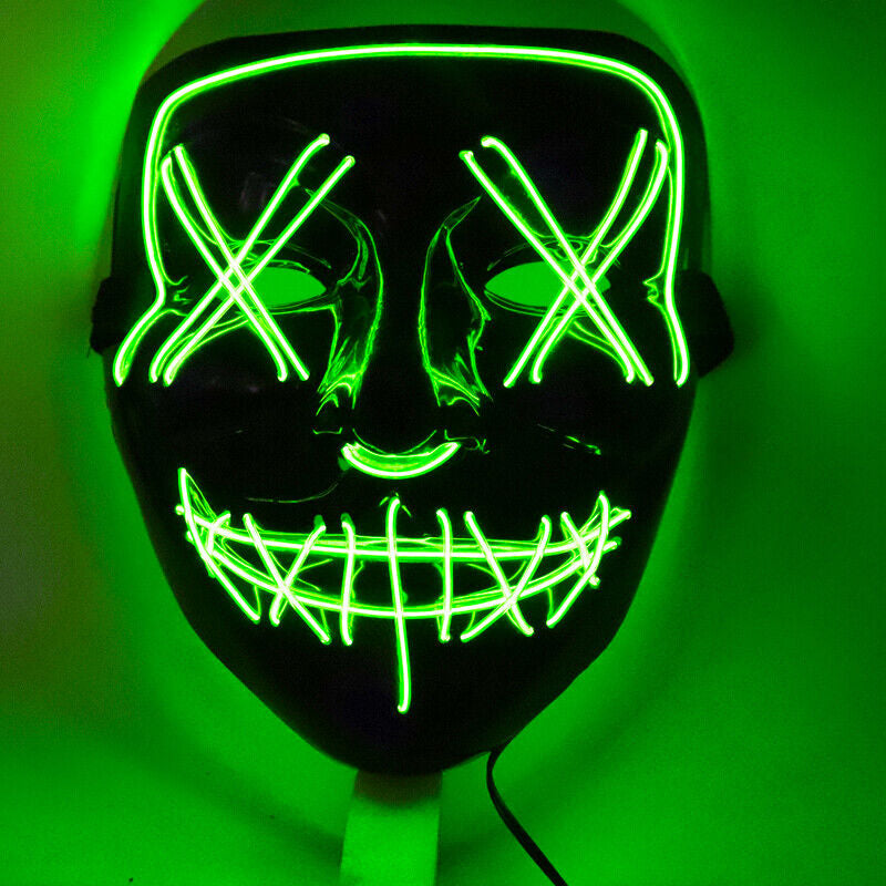 Costume Halloween Face Mask LED Light up 3 Modes Cosplay Clubbing Party Purge