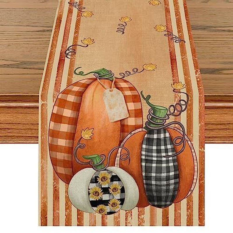 Orange Fall Table Runner, Autumn Thanksgiving Harvest Pumpkin Table Runners