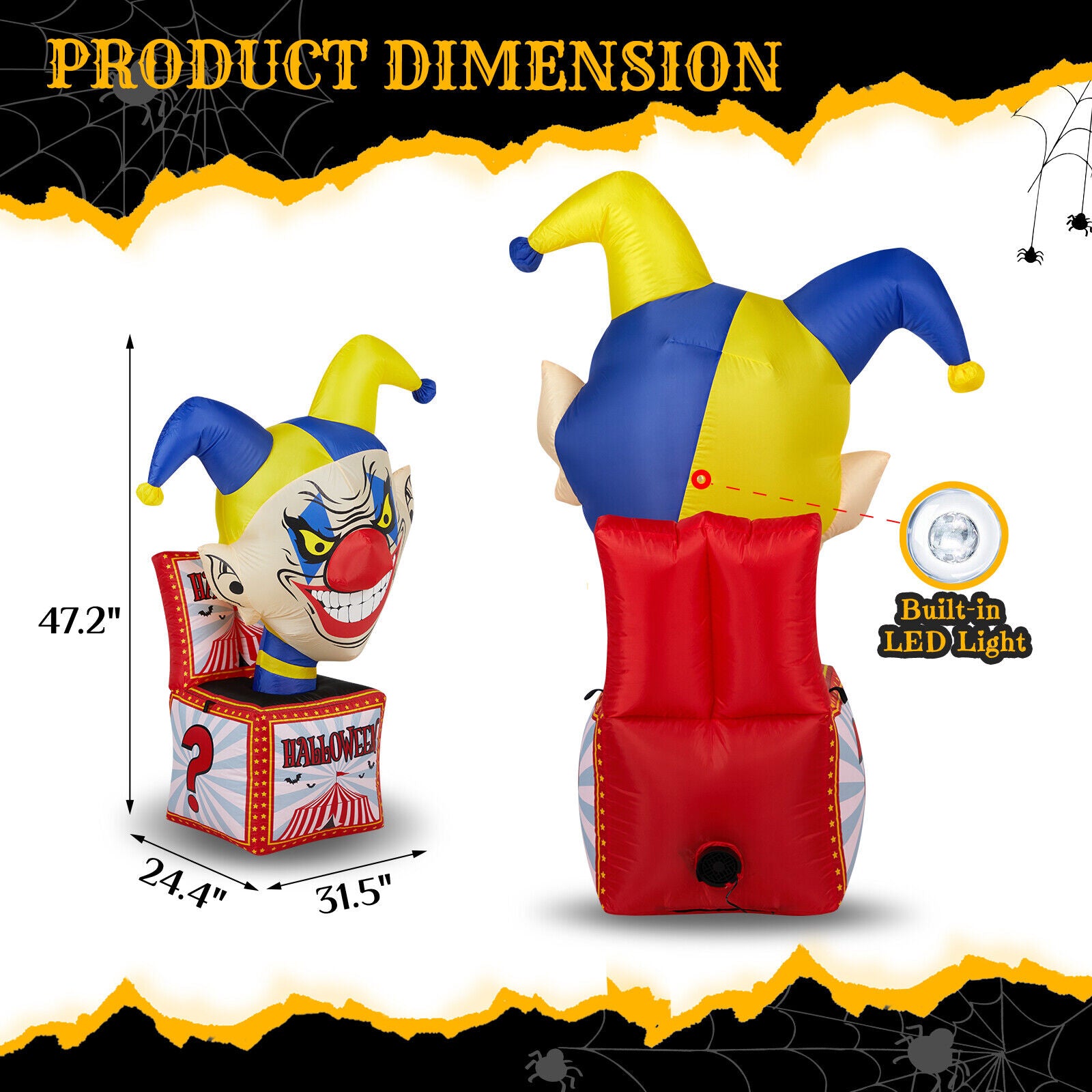 4FT Halloween Inflatable Circus Clown Box Outdoor Decorations Blow up Yard Decor