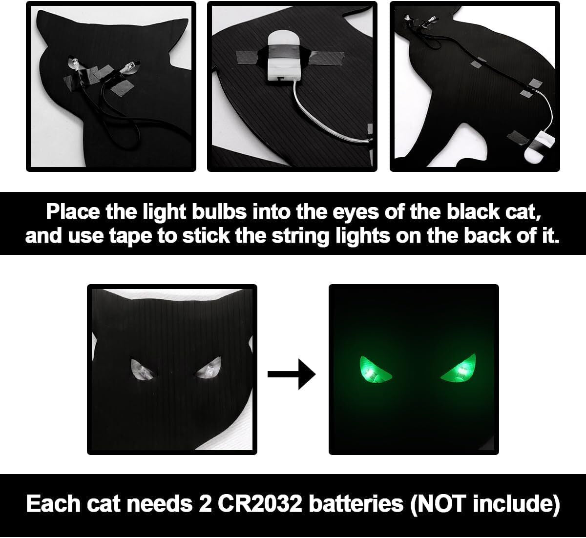 Outdoor Halloween Decorations, 5Ct Black Cat Yard Decor with LED Lights in Eyes,