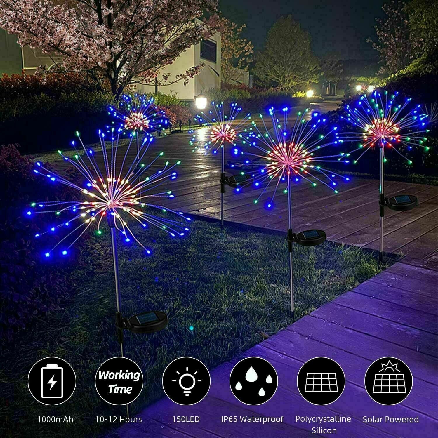 Solar Landscape Lights LED Solar Firework Light Fairy Garden Yard Outdoor Decor