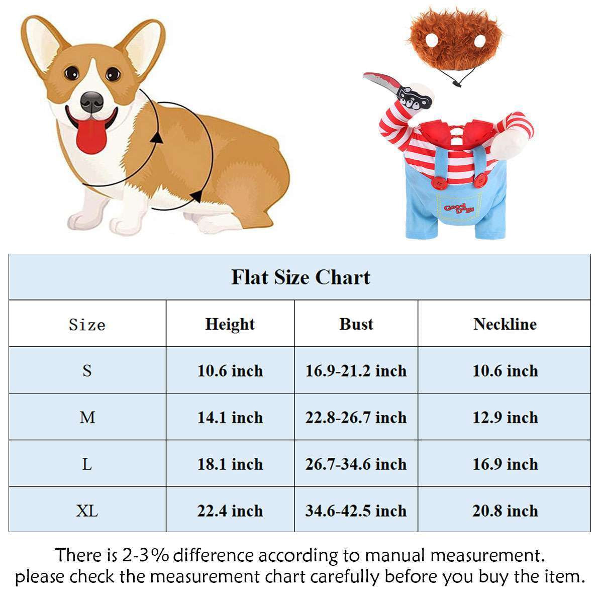 Chucky Dog Cosplay Fancy Costume Halloween Dog Clothes for Small Medium Dogs