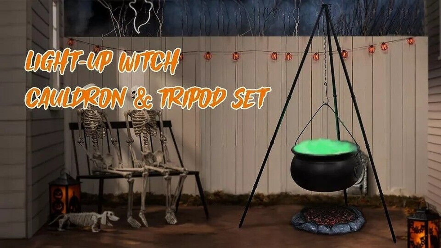 Halloween Decor Outdoor -Large Witches Cauldron on Tripod with LED Light Yard US