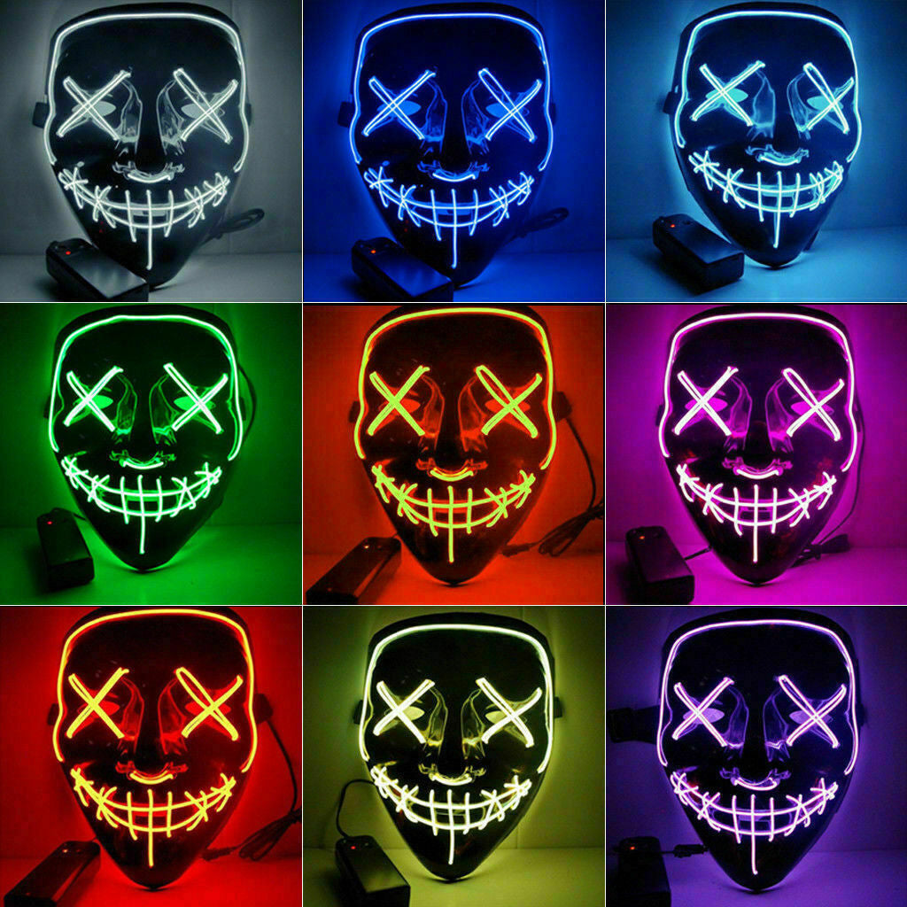Costume Halloween Face Mask LED Light up 3 Modes Cosplay Clubbing Party Purge