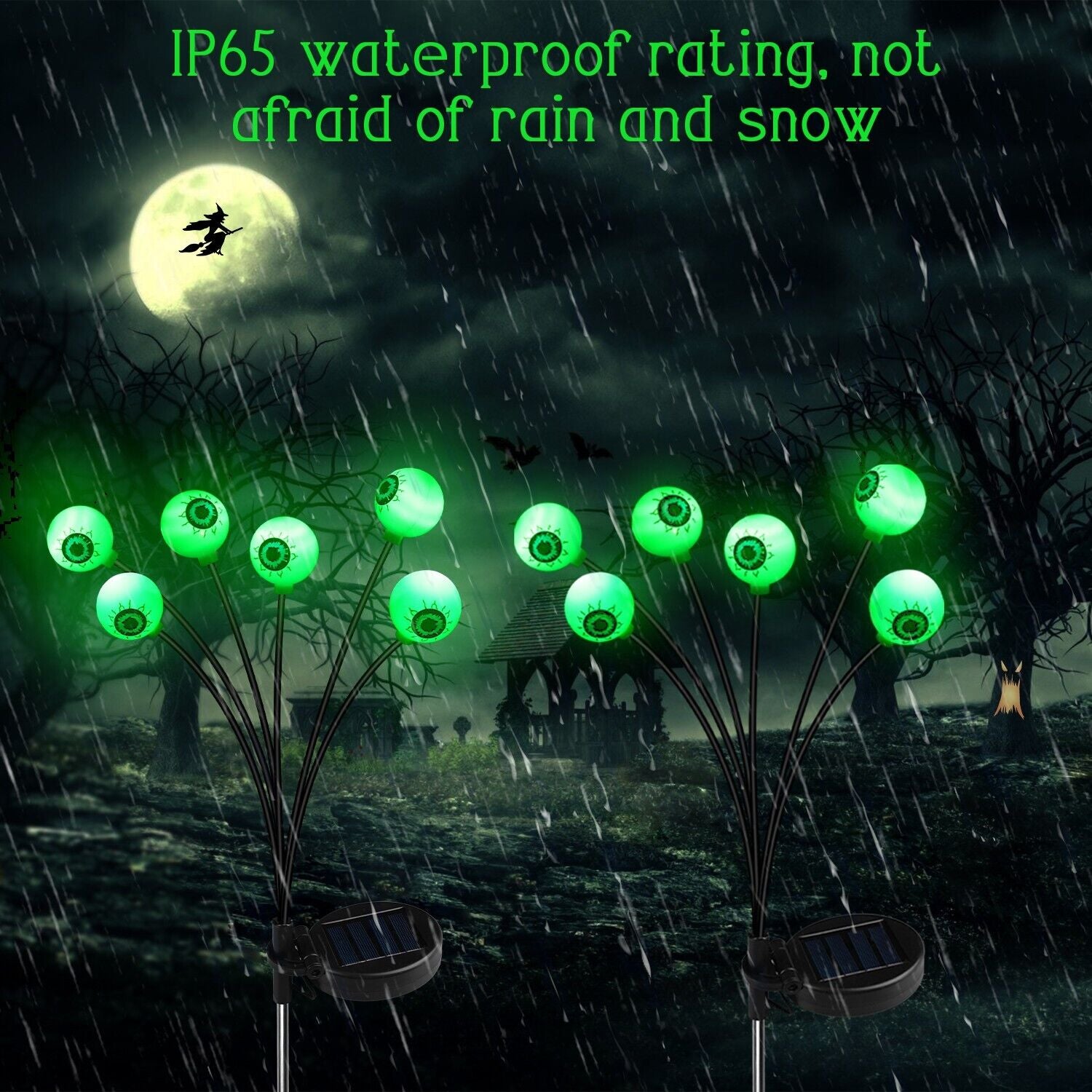2 Pack LED Solar Eyeballs Light Garden Outdoor Waterproof Halloween Decor Lamp