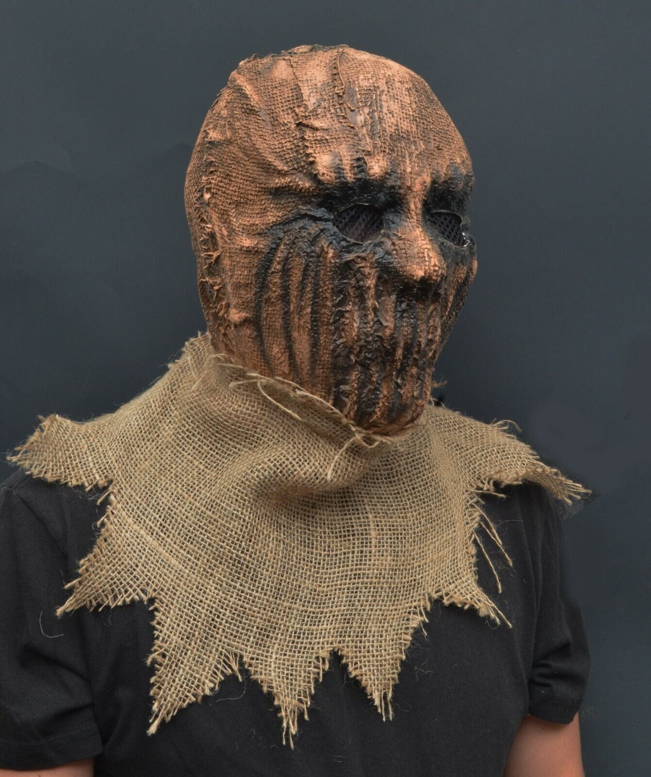 Scarecrow Halloween Costume Mask Latex & Burlap Realistic Scary Scare Crow Mask