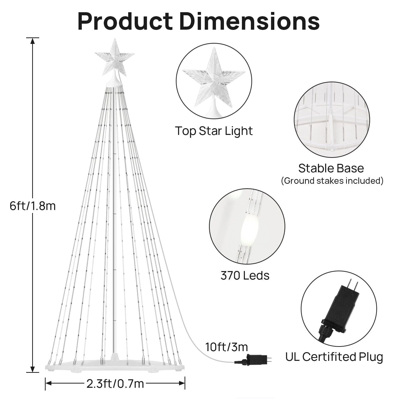 370 LED Lights Show Christmas Tree Cone Outdoor Xmas Home Yard Decor Multicloor