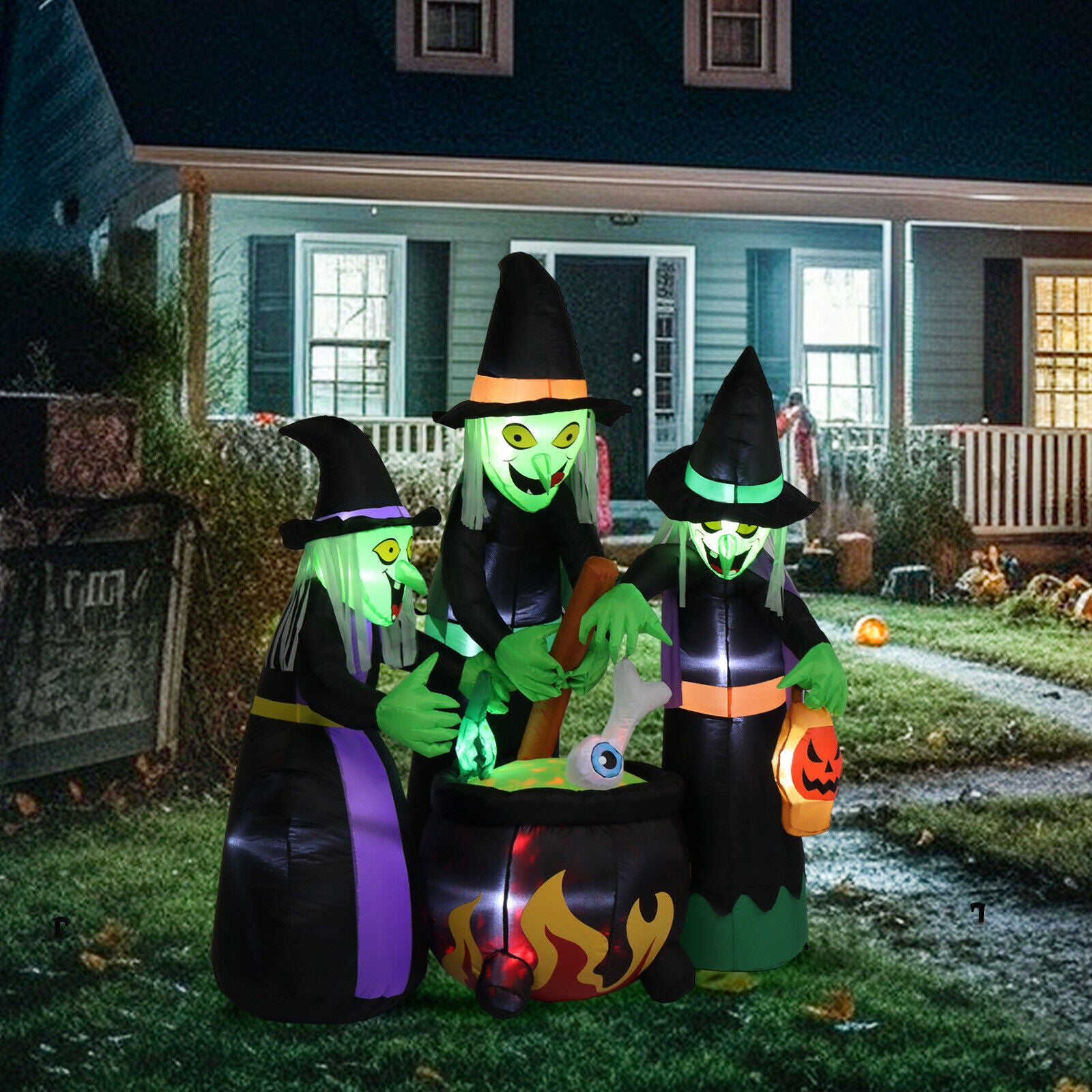 Halloween Inflatable Outdoor Lawn Decoration 6FT 3 Witches Blow up LED Lights