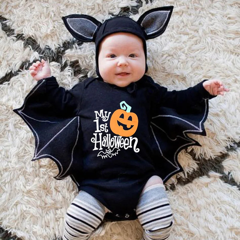 Halloween Baby Costume Pumpkin Head Skull Bones Infant Costume Bat Romper Baby Jumpsuit Suit 2Pcs Clothes Newborn Jumpsuit 0-24M
