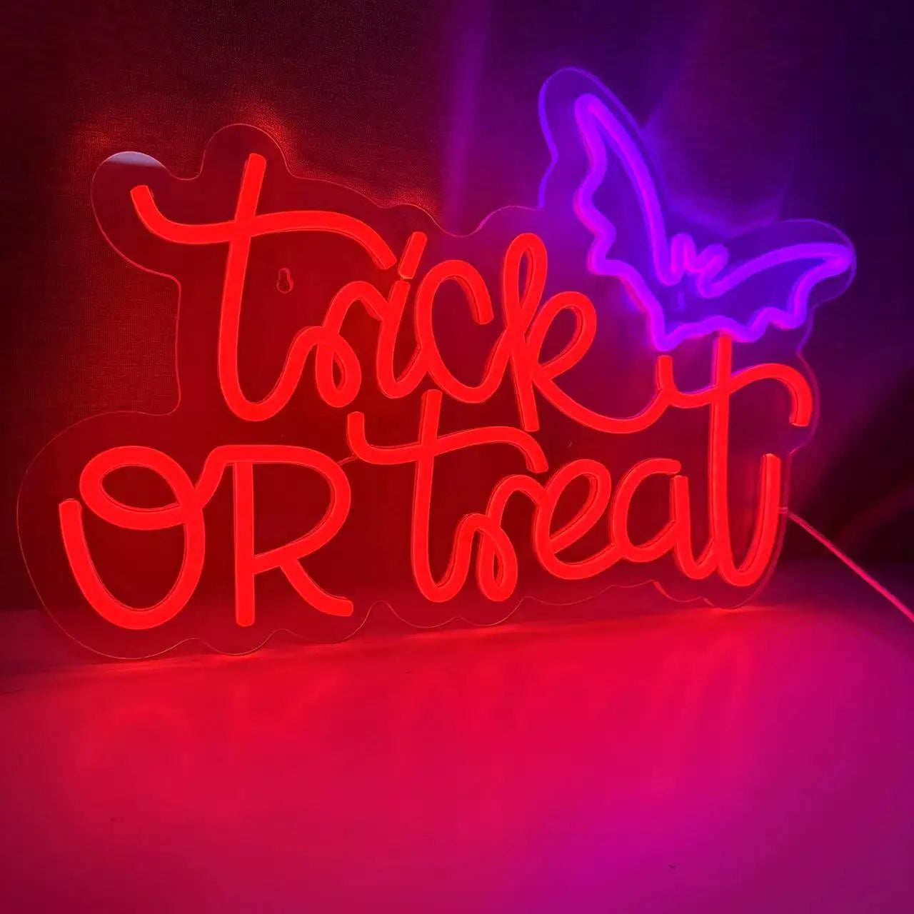 Halloween Trick or Treat Neon Sign , 16X11 in Dimmable USB Powered Halloween LED Red Light for Shop Bar Party Wall Decor