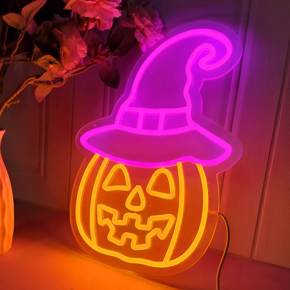 Halloween Trick or Treat Neon Sign , 16X11 in Dimmable USB Powered Halloween LED Red Light for Shop Bar Party Wall Decor
