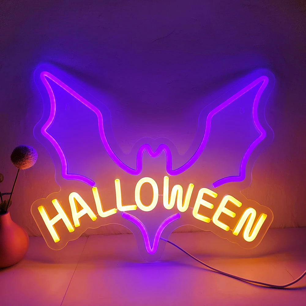 Halloween Trick or Treat Neon Sign , 16X11 in Dimmable USB Powered Halloween LED Red Light for Shop Bar Party Wall Decor