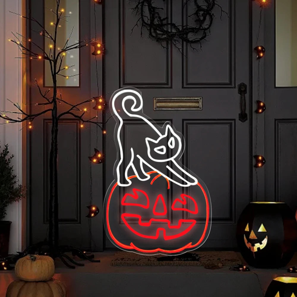 Halloween Trick or Treat Neon Sign , 16X11 in Dimmable USB Powered Halloween LED Red Light for Shop Bar Party Wall Decor