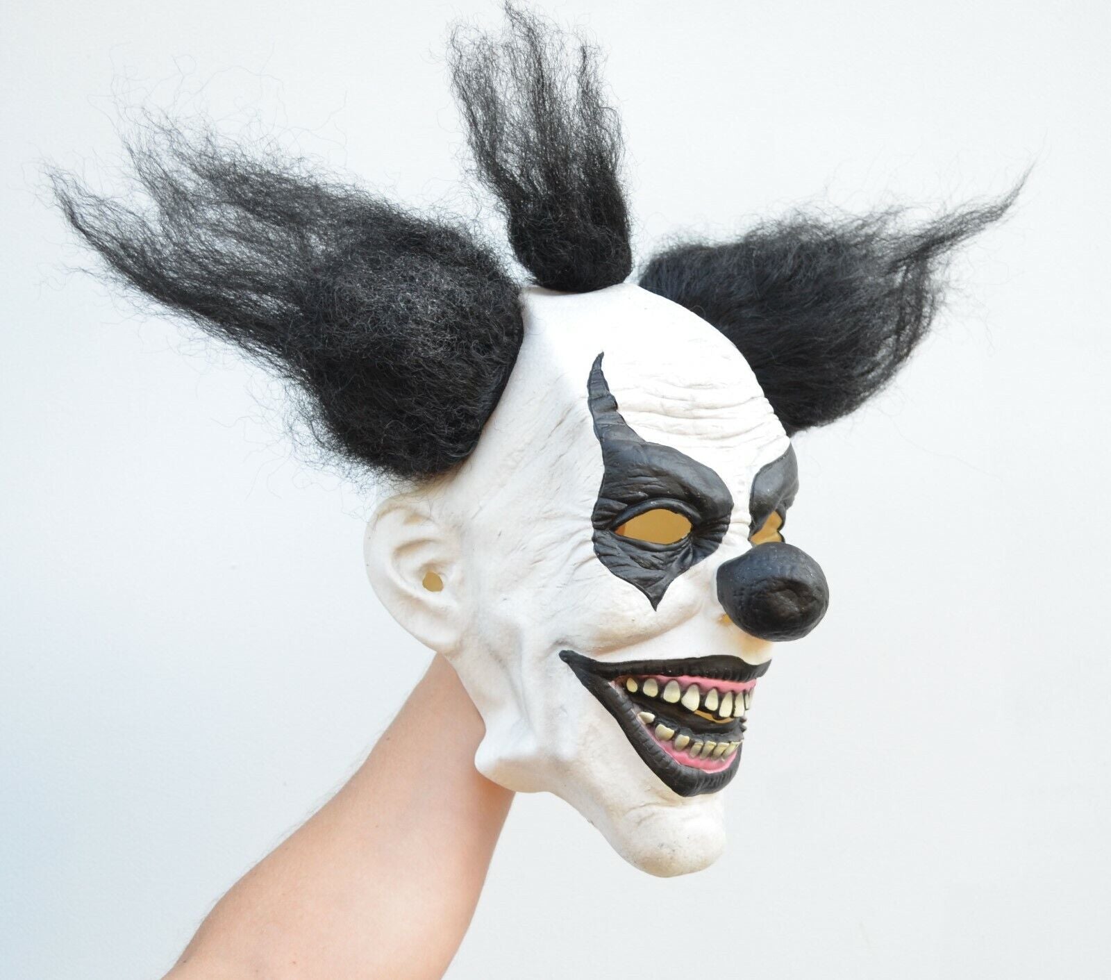Scary Halloween Clown Mask with Hair Costume Party Black & White Clown