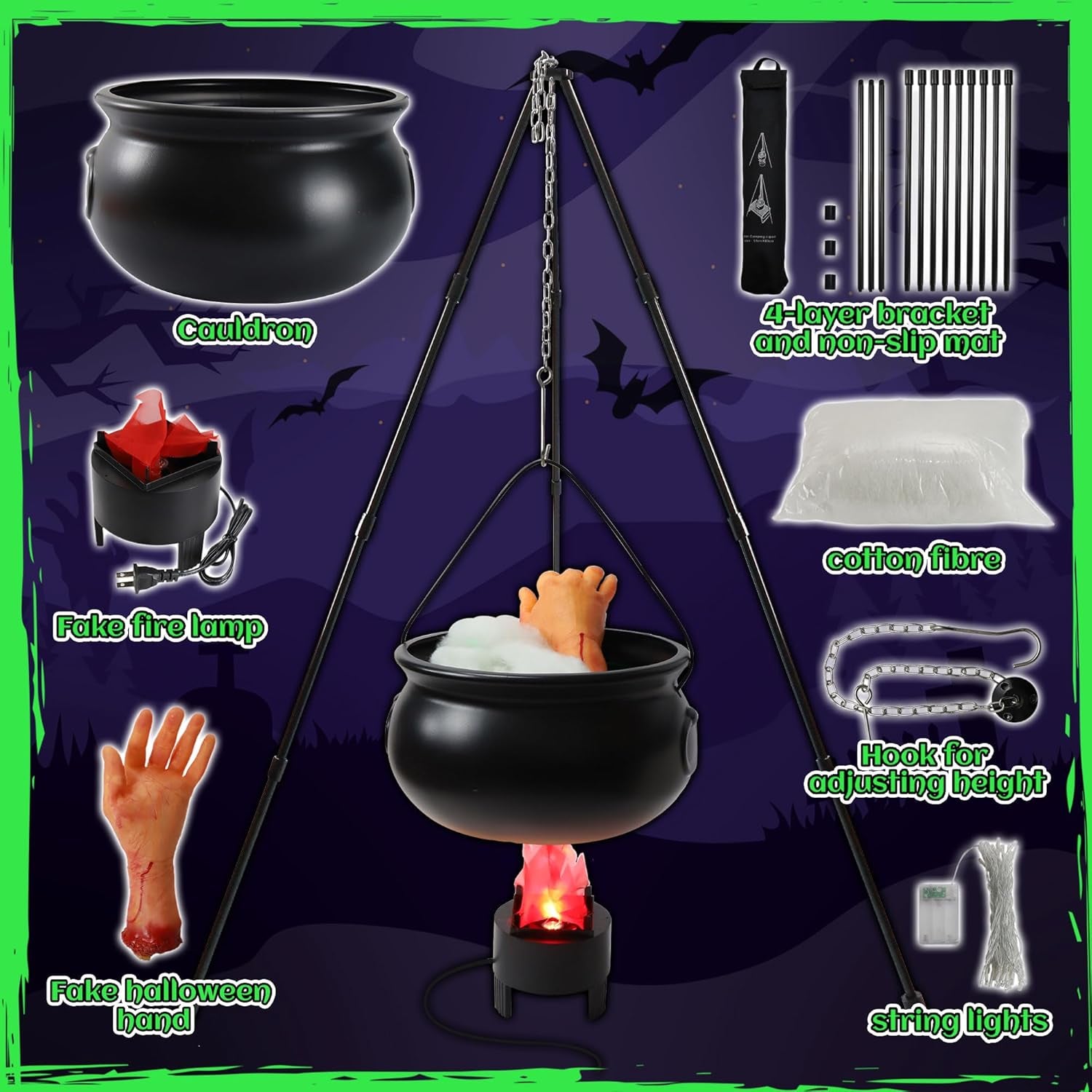 Halloween Decorations Outdoor - 6Pcs Large Witches Cauldron with Fake Fire