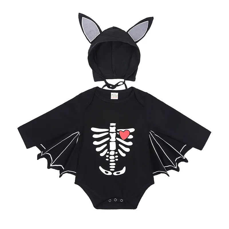 Halloween Baby Costume Pumpkin Head Skull Bones Infant Costume Bat Romper Baby Jumpsuit Suit 2Pcs Clothes Newborn Jumpsuit 0-24M
