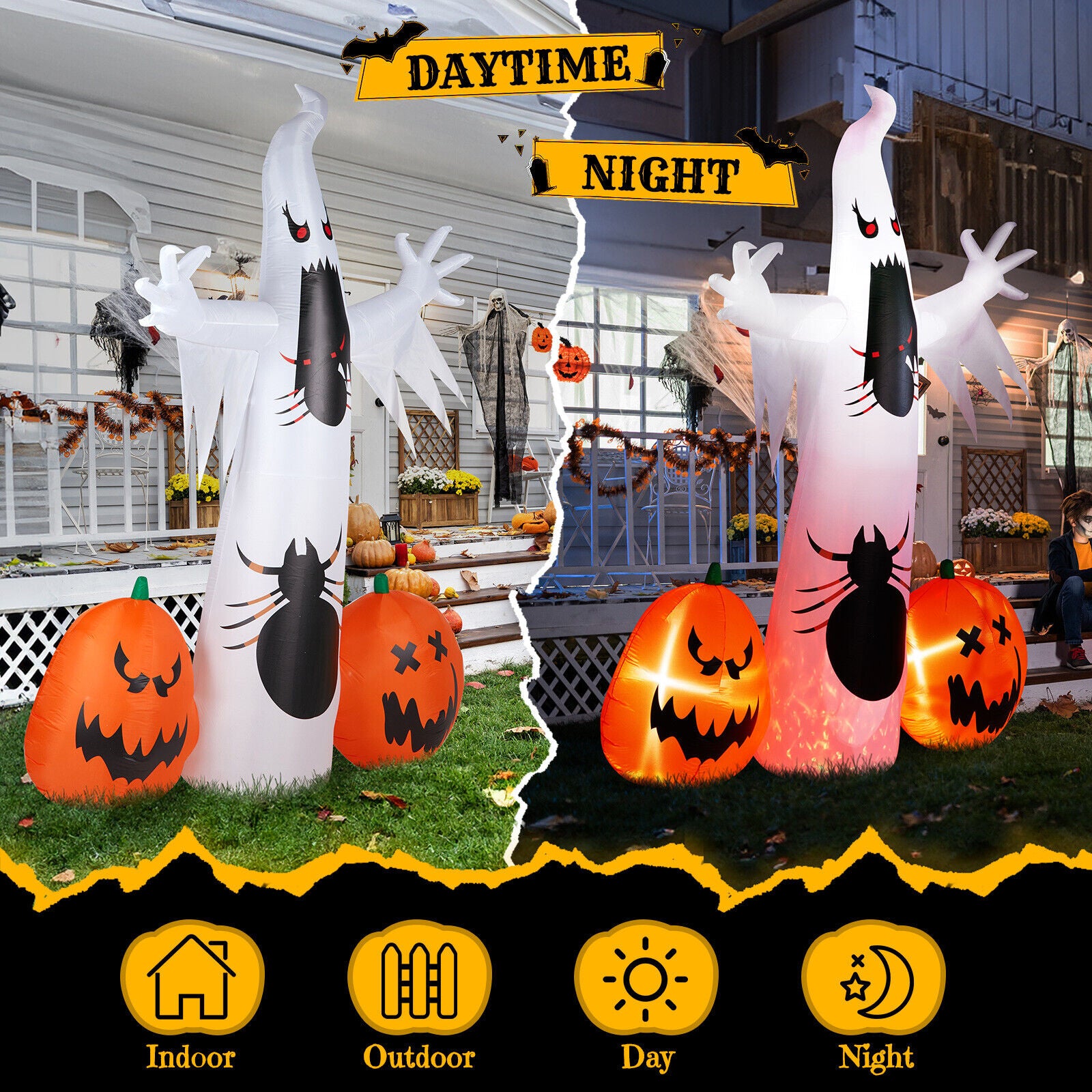 12FT Scary Halloween Inflatables Giant Ghost Spider Pumpkin Outdoor Decorations
