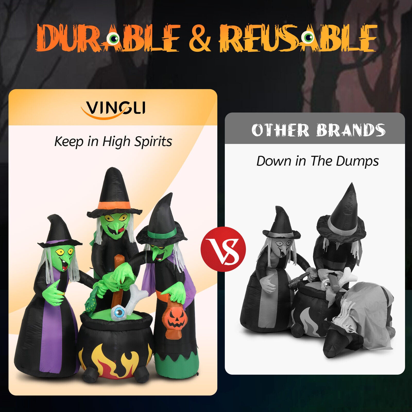 Halloween Inflatable Outdoor Lawn Decoration 6FT 3 Witches Blow up LED Lights