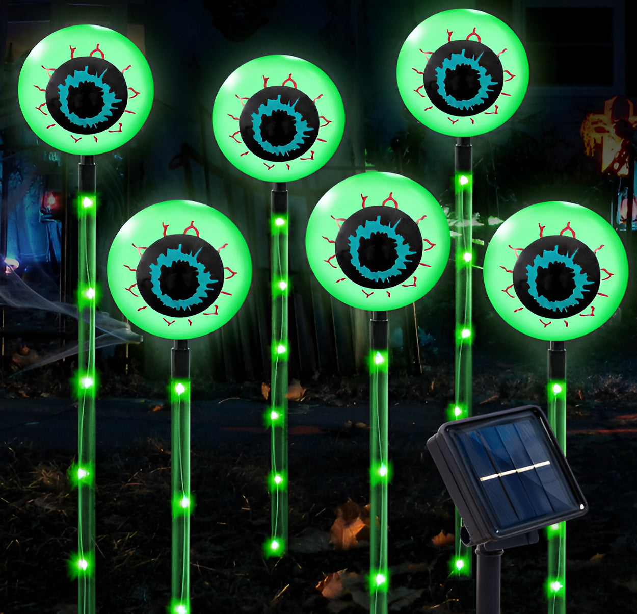 6 Pack Solar Halloween Lights for Halloween Decorations Outdoor, Scary Eyebal...