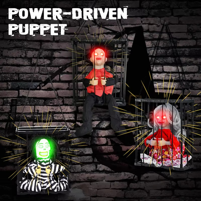 Halloween Animatronics Horror Skeleton Prisoner Toy Flashing Light Sound Doll Scary Ghost Haunted House Horror Party Props Decor
