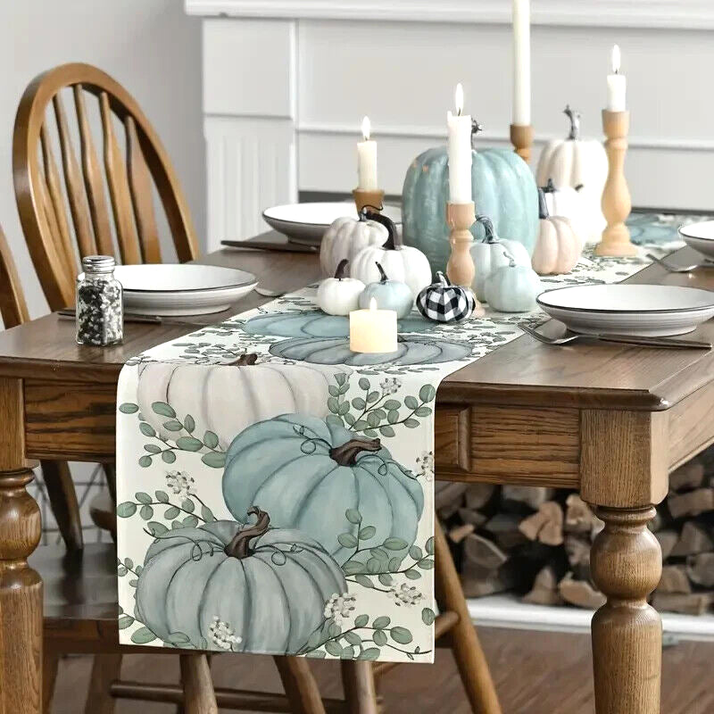 🍁Blue Pumpkin🍂 Fall Thanksgiving🦃 Table Runner Seasonal Farmhouse Autumn🎃
