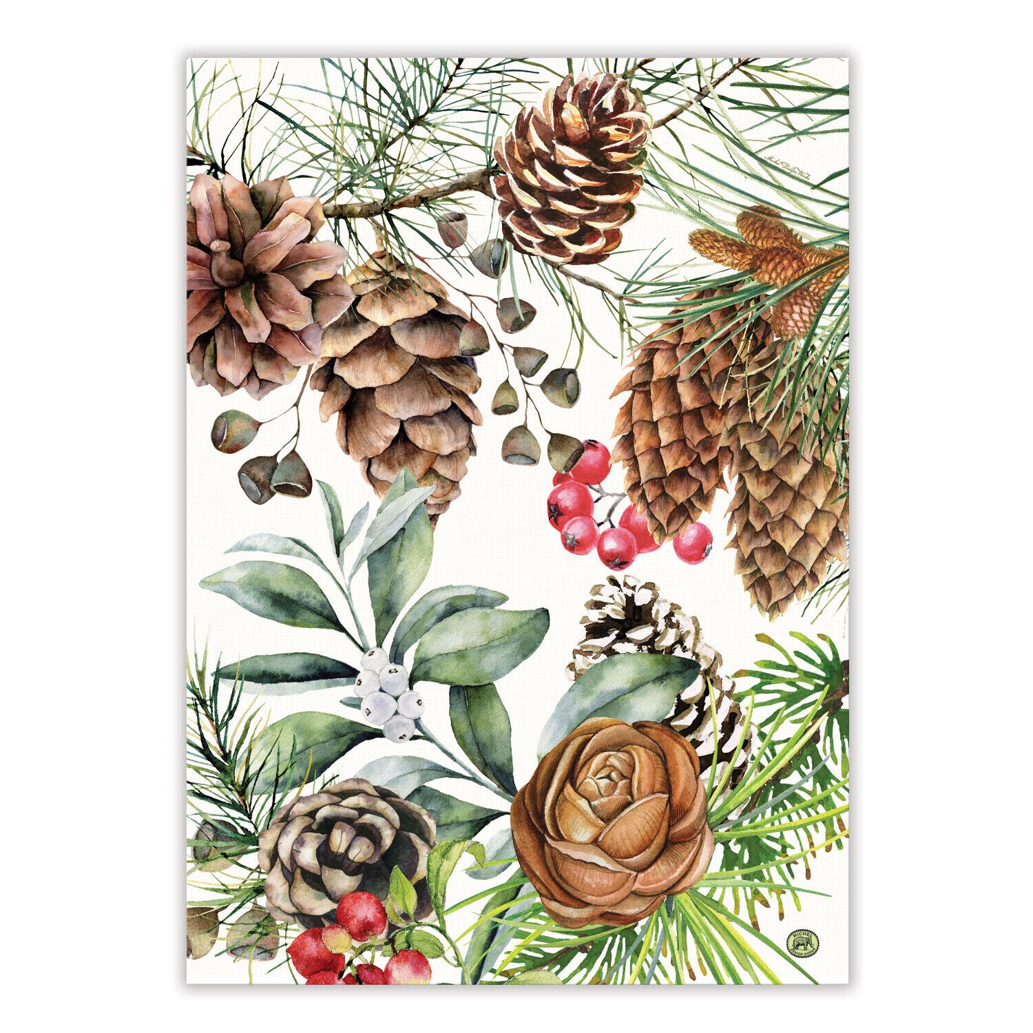 Set / 2 Michel Design Works Cotton Kitchen Towels Christmas White Spruce - NEW