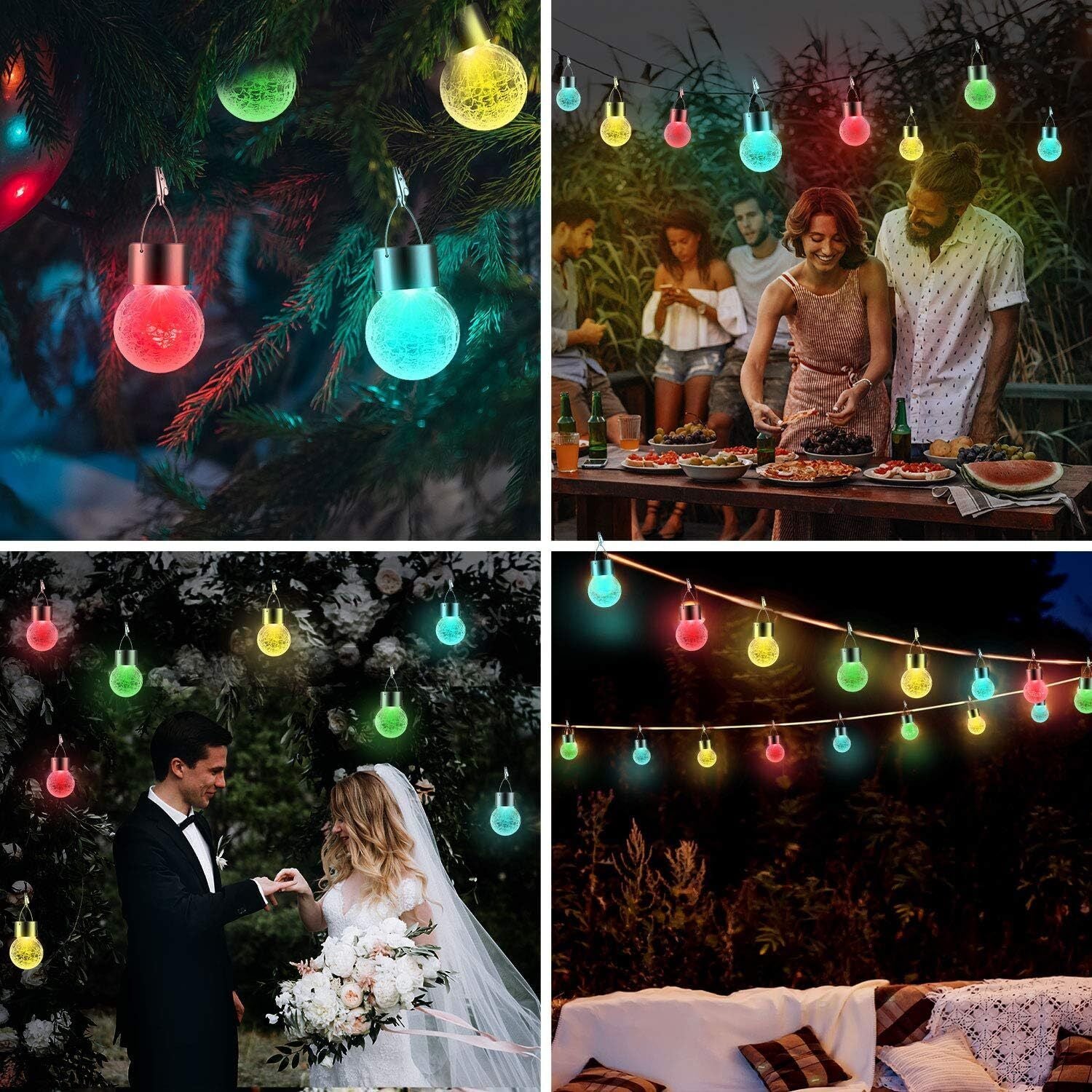 6Pack LED Solar Hang Lights Flickering Flame Lantern Outdoor Garden Decor Lamp