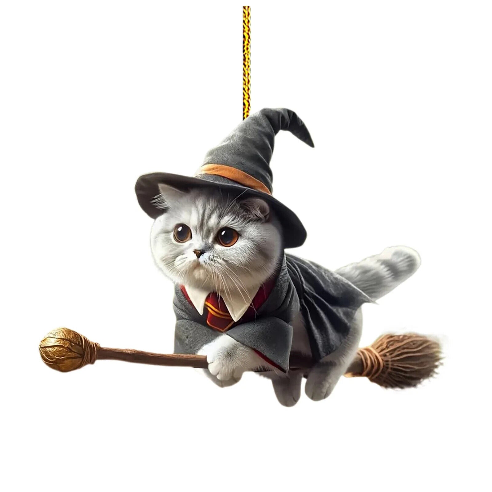 2D Magical Cat Which Car Pendant Ornament Halloween Witch Decor / Christmas