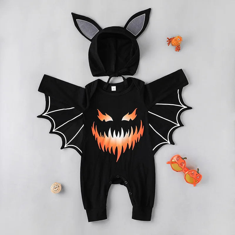Halloween Baby Costume Pumpkin Head Skull Bones Infant Costume Bat Romper Baby Jumpsuit Suit 2Pcs Clothes Newborn Jumpsuit 0-24M