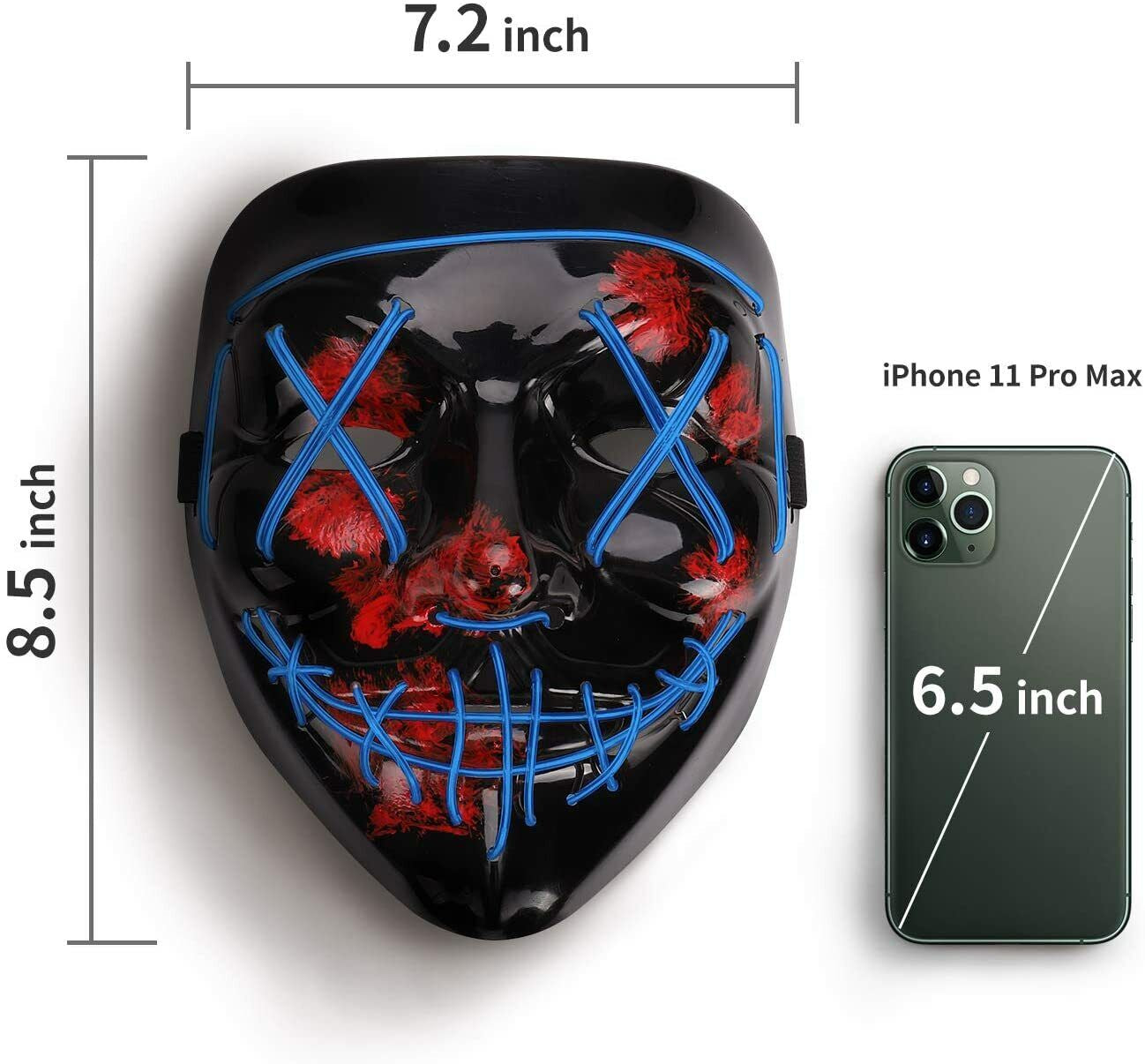 Costume Halloween Face Mask LED Light up 3 Modes Cosplay Clubbing Party Purge