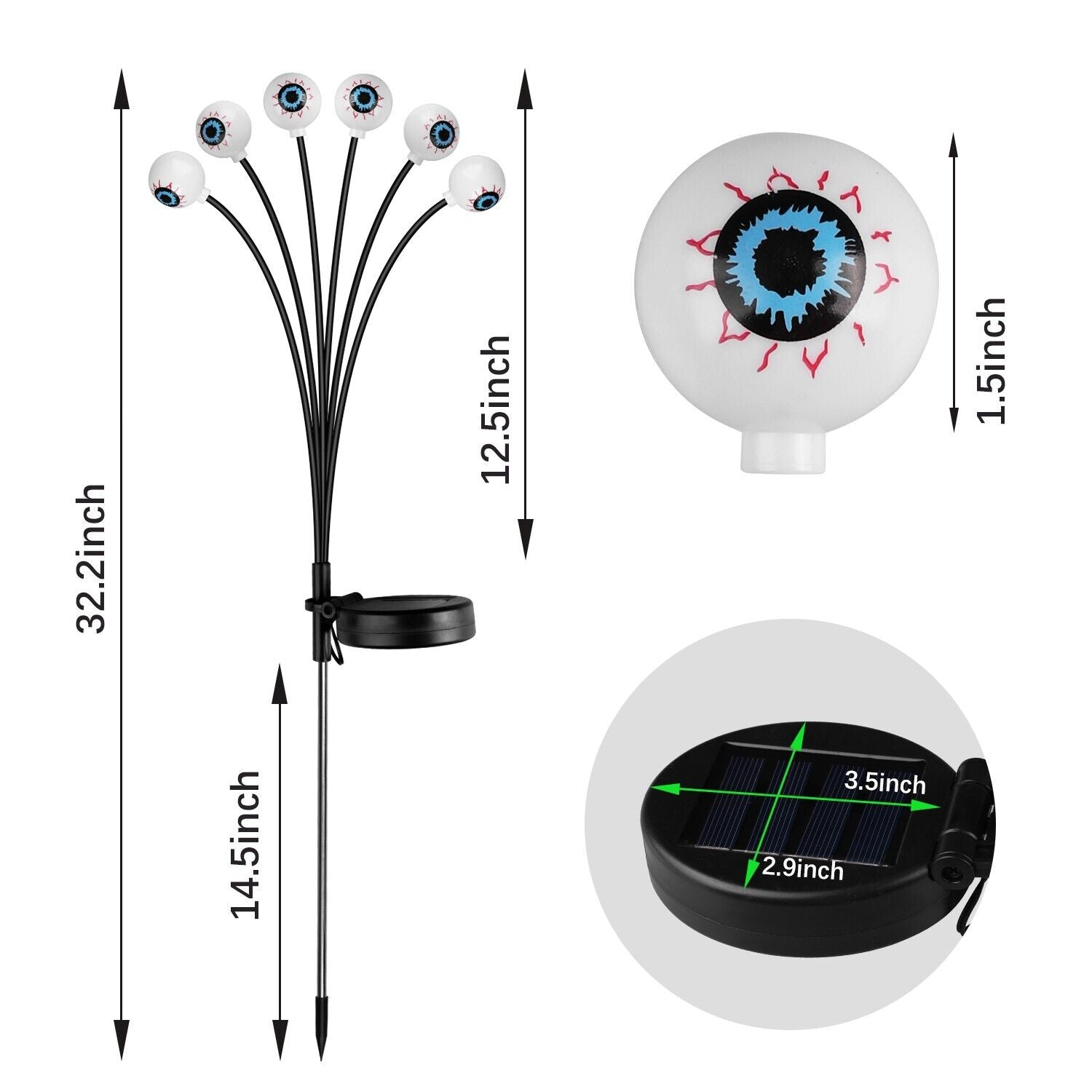 2 Pack LED Solar Eyeballs Light Garden Outdoor Waterproof Halloween Decor Lamp