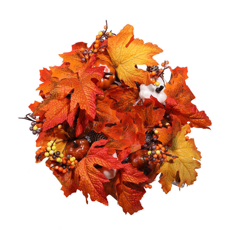Fall Pumpkin Wreath Autumn Garlands LED Light Fr Front Door Hanging Thanksgiving