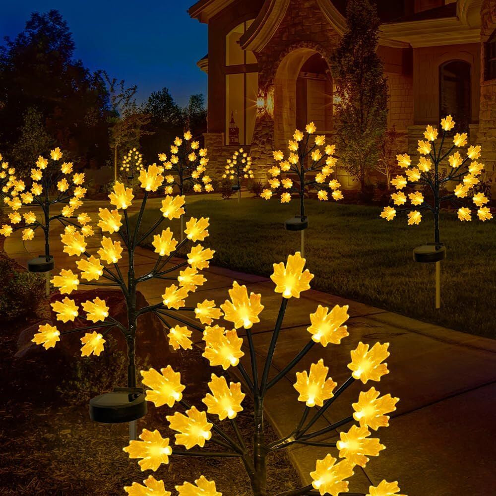 Solar Fall Lights for Thanksgiving Day Decorations Outdoor,2Pack 40LED Orange