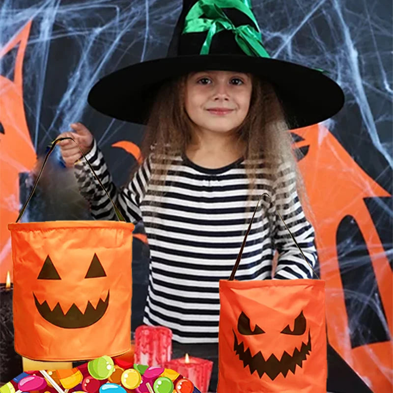 LED Light Halloween Trick or Treat Bucket Pumpkin Candy Bags Collapsible Halloween Basket for Halloween Glow Party Gift Basket