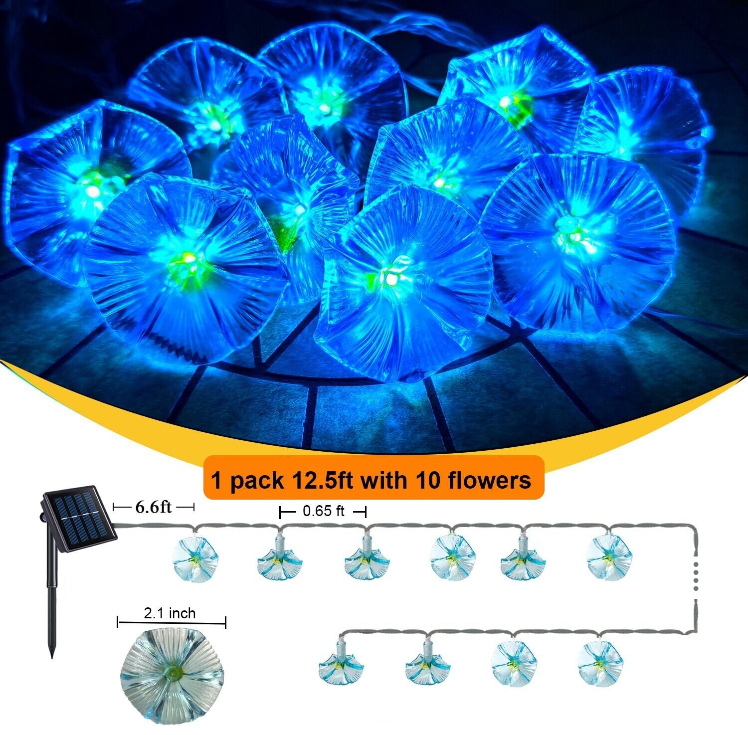 Solar LED Flower Fairy Garden Lights String Outdoor Fence Decor Waterproof