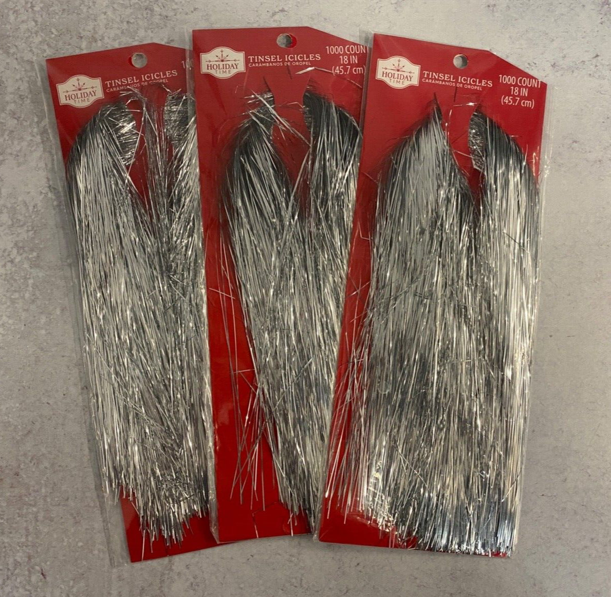 Lot of 3 Packs Tinsel Icicles 1000 Ct 18" Silver Xmas Decor Winter Holiday