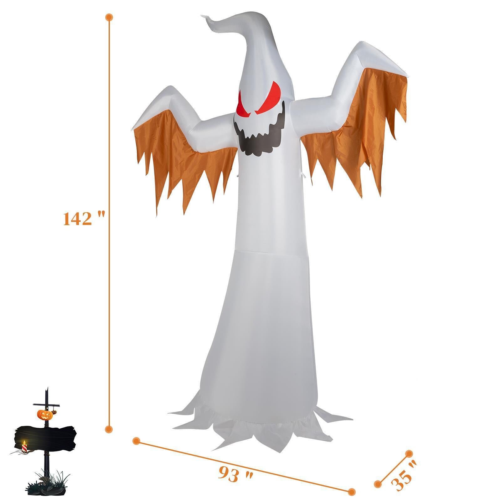 12FT Halloween Inflatable Giant Ghost with Red Eye Led Lights Blow up Decoration