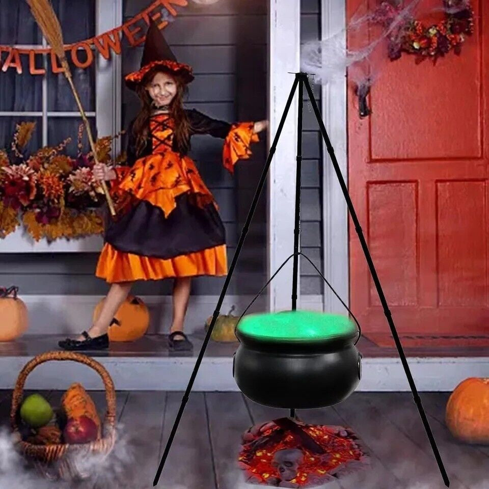 Halloween Decor Outdoor -Large Witches Cauldron on Tripod with LED Light Yard US