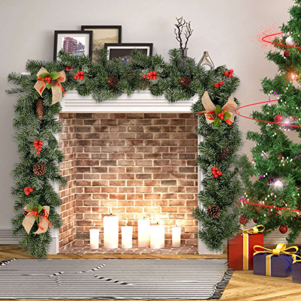 9FT Christmas Garland Artificial Wreath Ornaments Xmas Tree Home Rattan Decor US