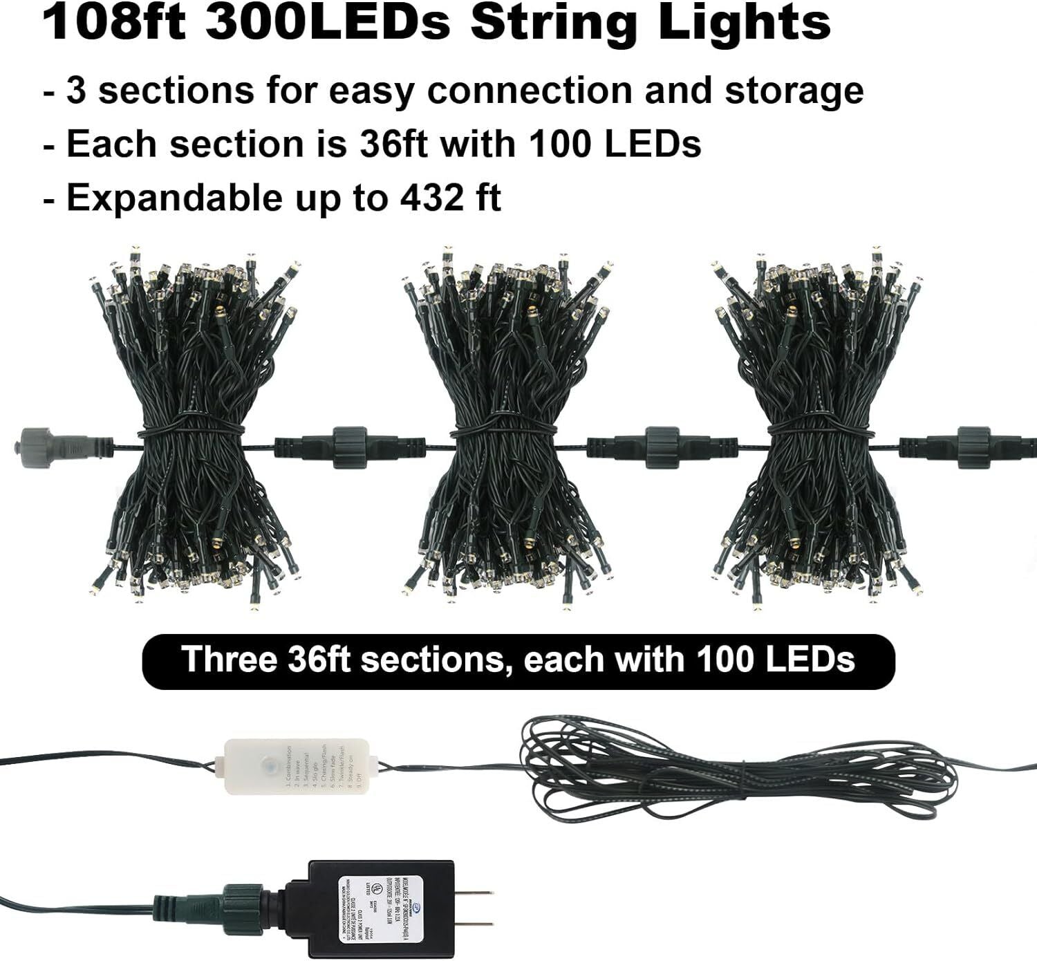 300 LED Fairy String Lights Party Christmas Tree Waterproof Outdoor Home Decor