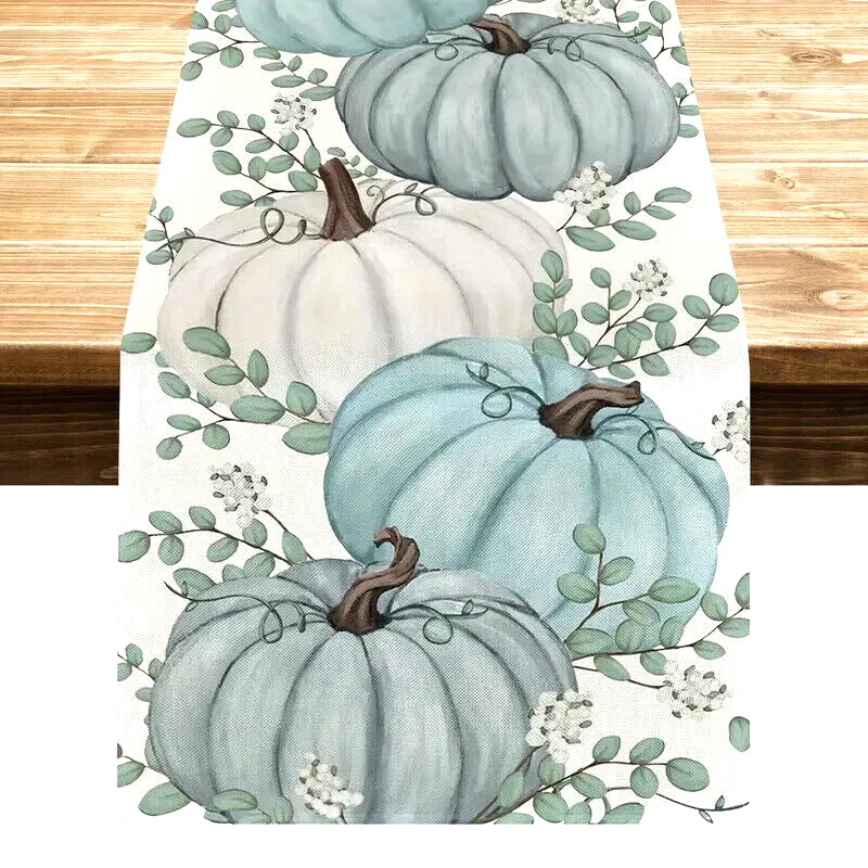 🍁Blue Pumpkin🍂 Fall Thanksgiving🦃 Table Runner Seasonal Farmhouse Autumn🎃