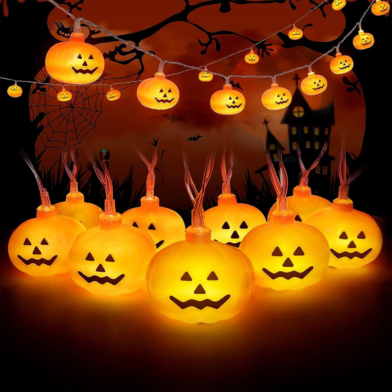 Halloween Solar Powered LED Jack O Lantern String Light 40 LED Pumpkin Light US